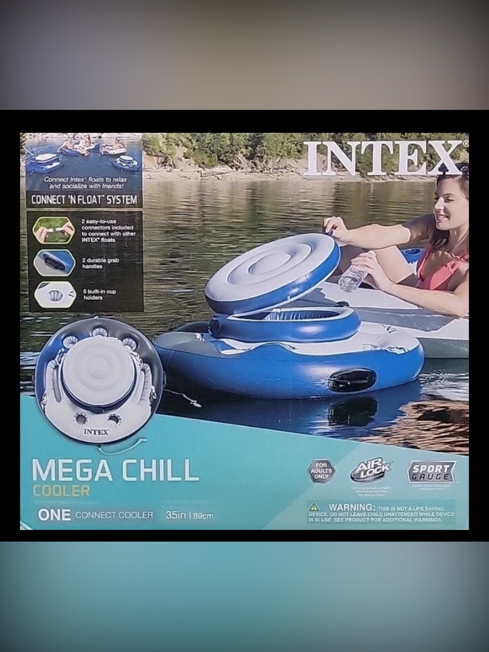 Intex 35” Mega Chill Inflatable Floating Beverage  - Snack Cooler  River / Pool